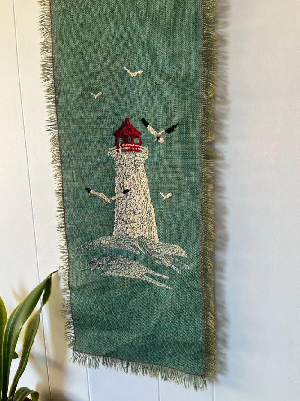 Vintage Handmade Lighthouse Punch Needle Rug Hooked Wall Hanging Art Scroll Vtg - Picture 6 of 10